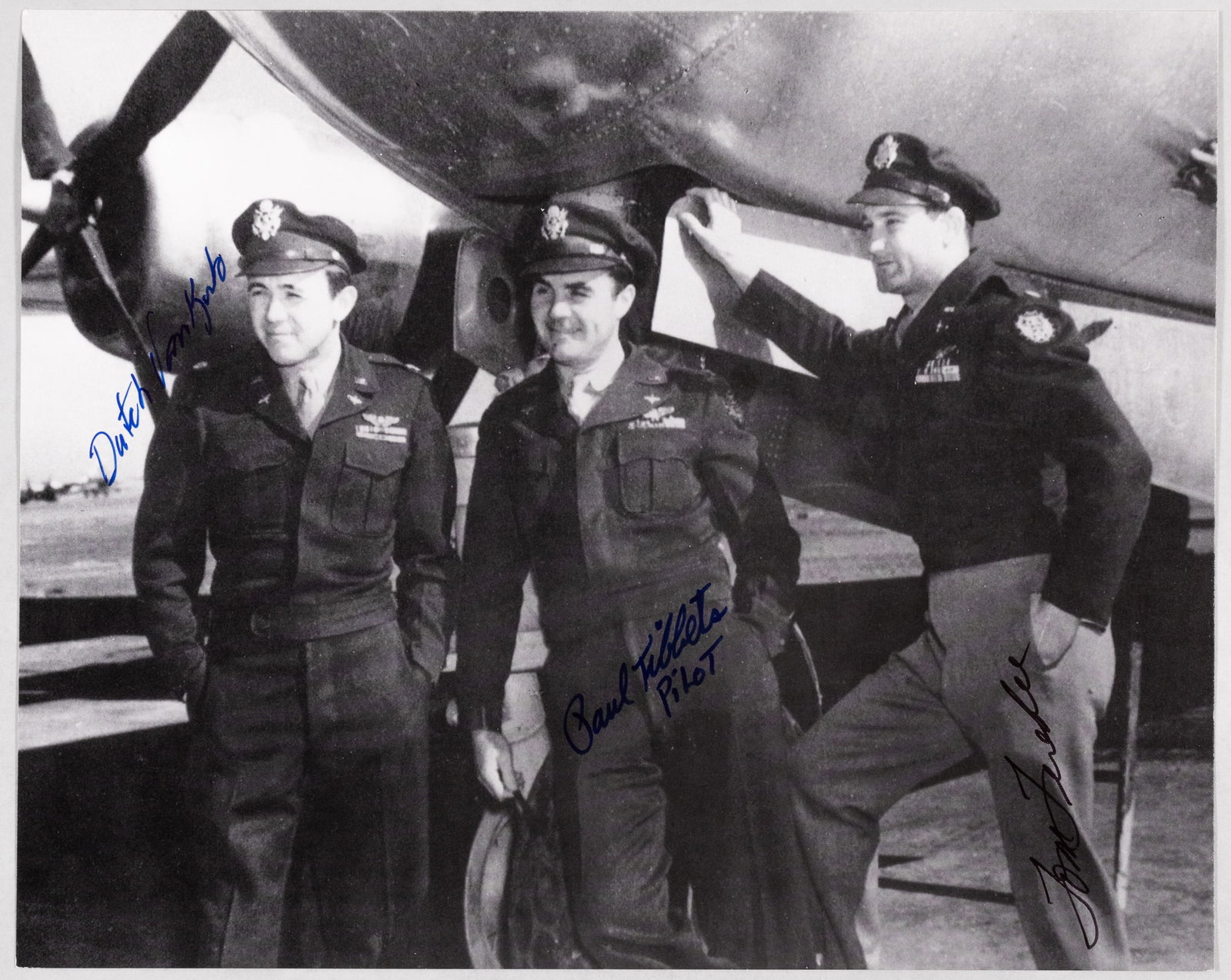 PAUL TIBBETS DUTCH VAN KIRK TOM FEREBEE ENOLA GAY: (1915-2007) American Bomber Pilot who flew the B-29 Superfortress known as the Enola Gay when it dropped Little Boy, the first of two atomic bombs used in warfare, on the Japanese city of Hiroshima. B