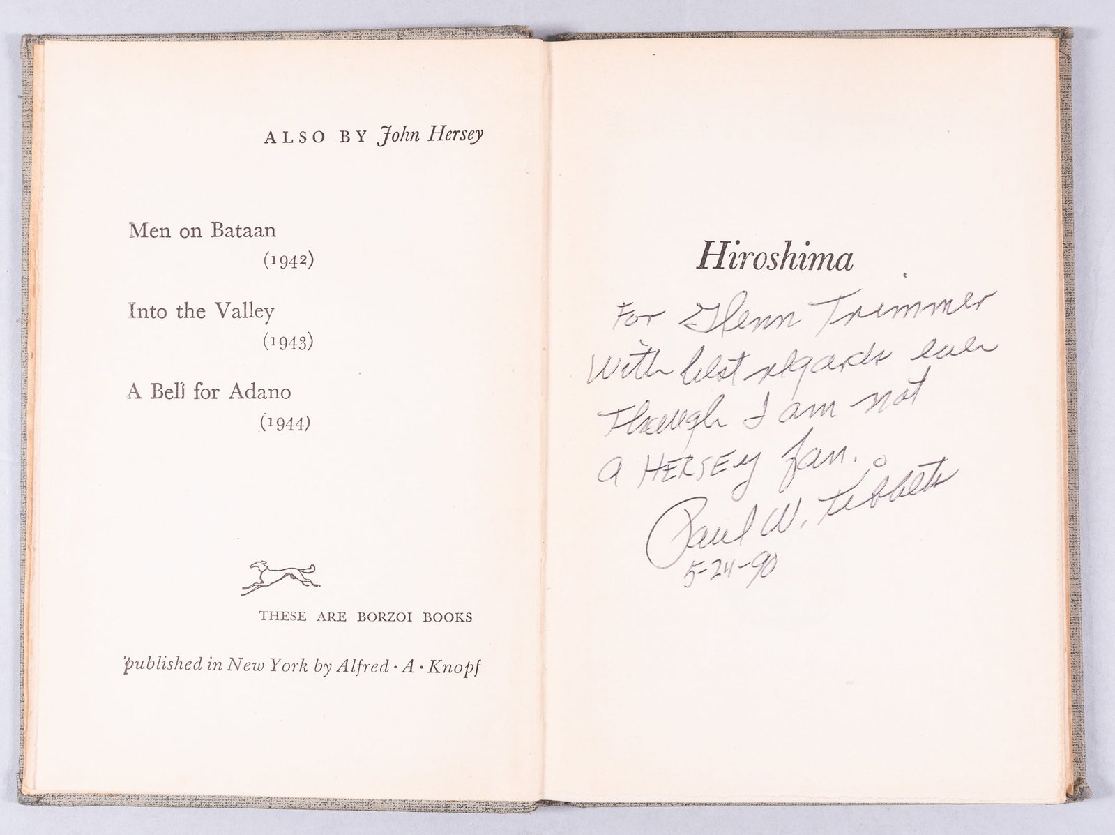 PAUL TIBBETS SIGNED BOOK HIROSHIMA - 2