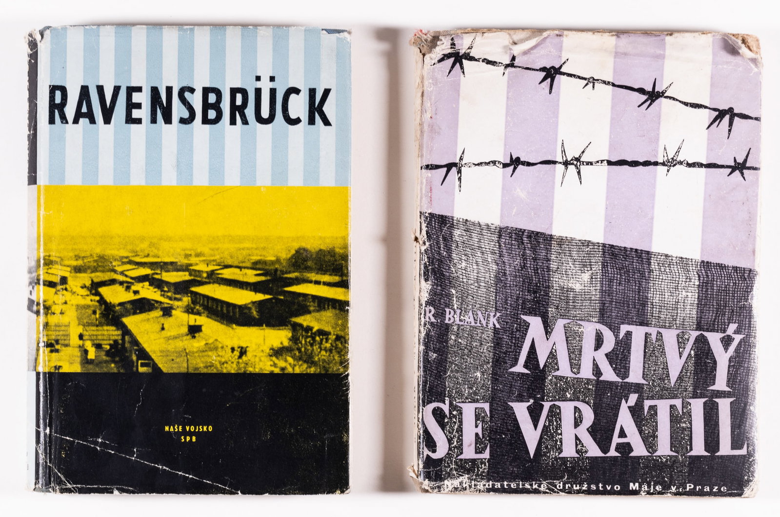 2 CONCENTRATION CAMP BOOKS AUSCHWITZ AND RAVENSBRUCK: Lot of two concentration camp Czech books describing the suffering of an inmate during their time, including 'The Dead Is Back' by R. Blank, 1948, Political Prisoner 34880, witness to Nazi Murders, an