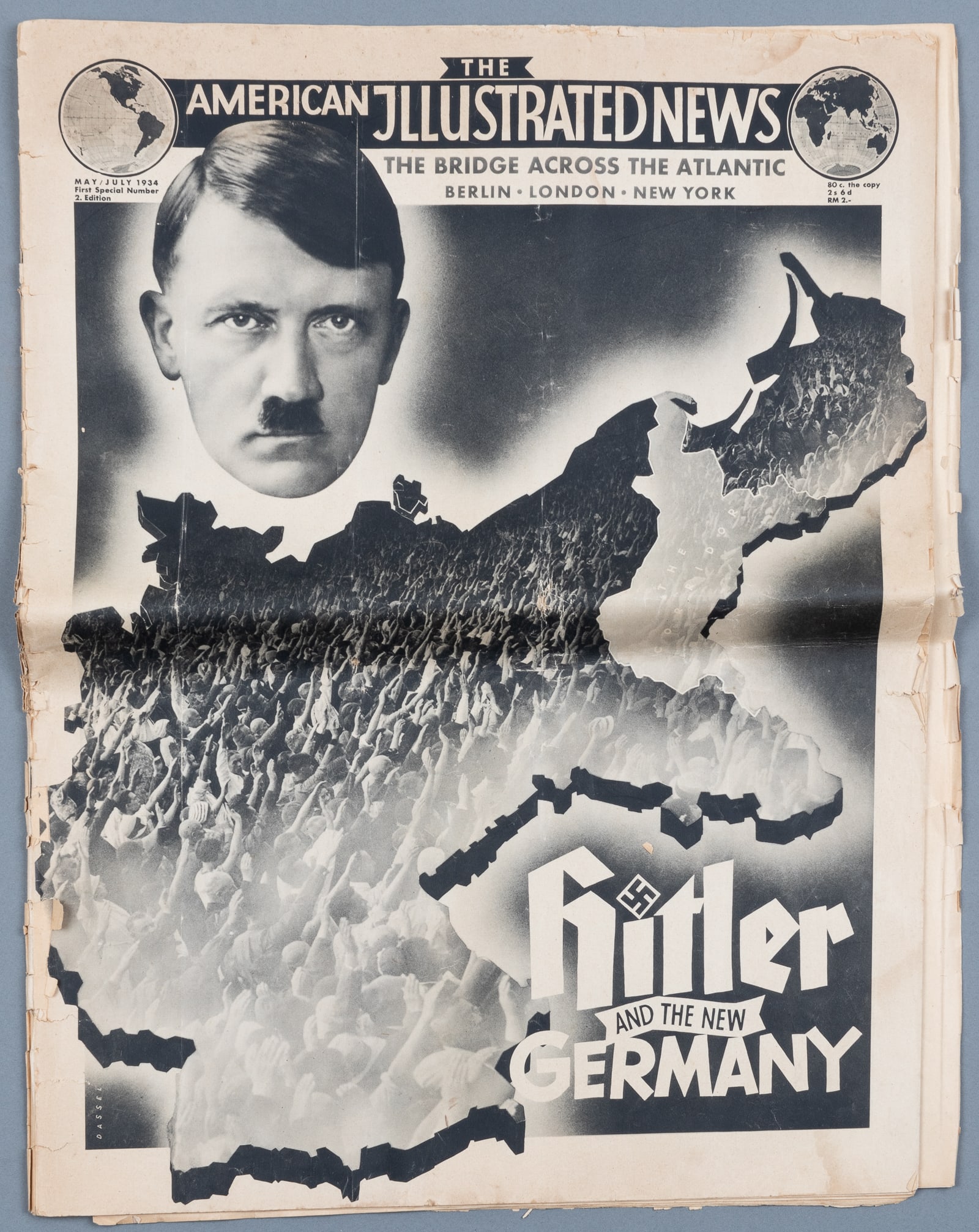 HITLER AND THE NEW GERMANY AMERICAN ILLUSTRATED NEWS 1934: Extremely rare pre-WWII German propaganda publication intended to promote Adolf Hitler and the Nazi Party to the American and English public as the new progressive government who represents a peaceful