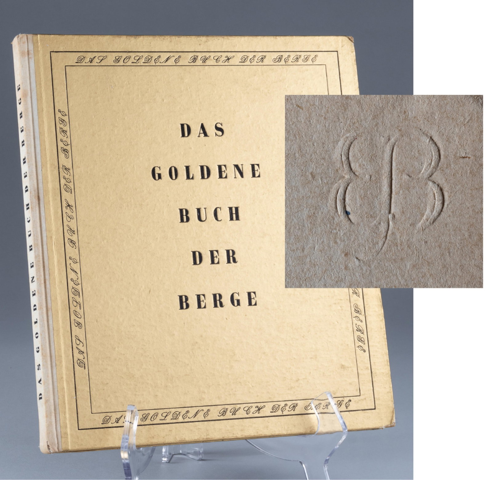 EVA BRAUN PERSONAL LIBRARY BOOK - BOOK OF THE GOLDEN MOUNTAINS: Monogrammed book from Adolf Hitler's mistress and future wife, Eva Braun. The book came from Eva Braun's Munich estate. Embossed on the front flyleaf in the upper right corner with Braun's 'Butterfly'