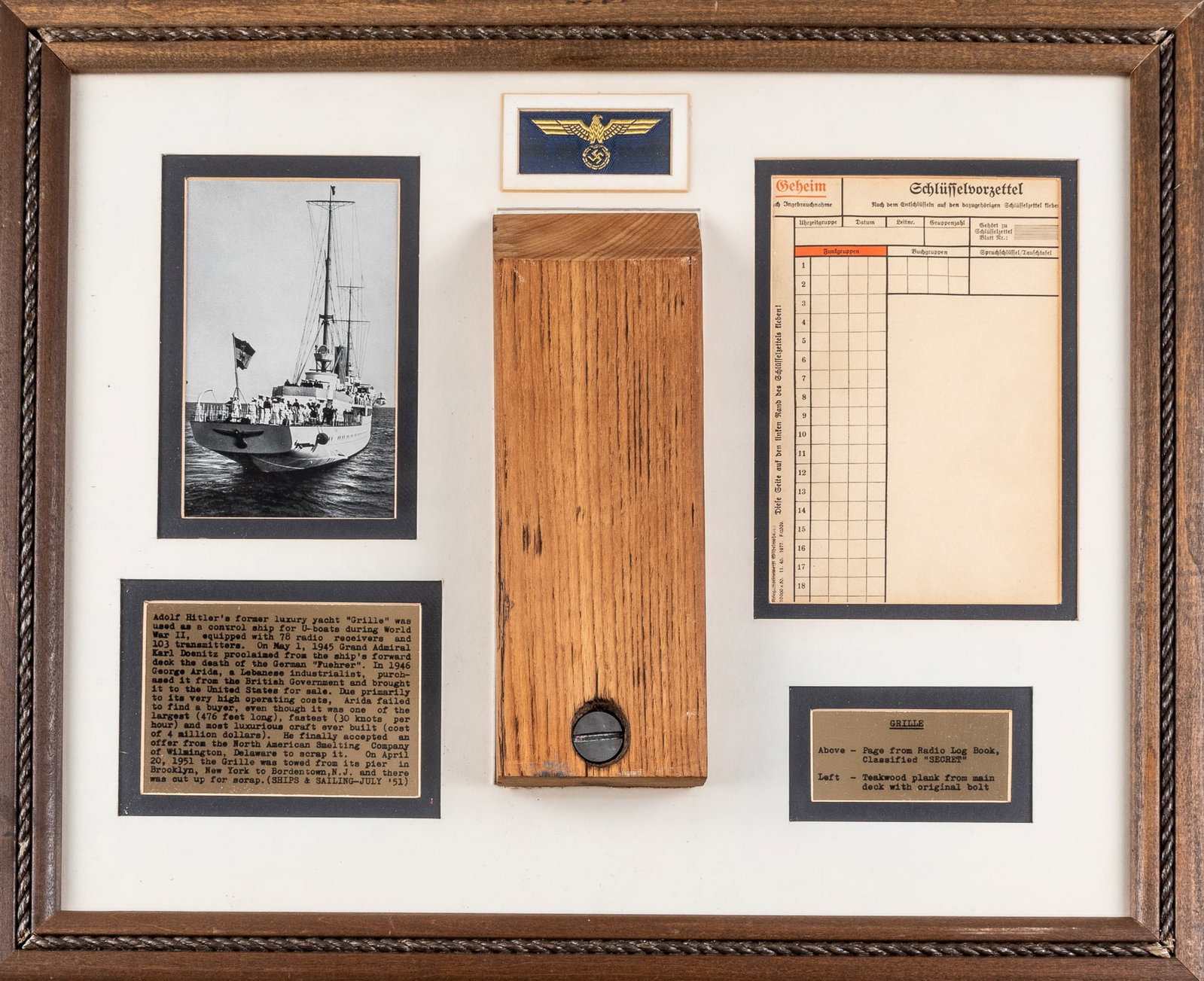 TEAK WOOD PLANK FROM ADOLF HITLER'S YACHT THE AVISO GRILLE (1 of 7)