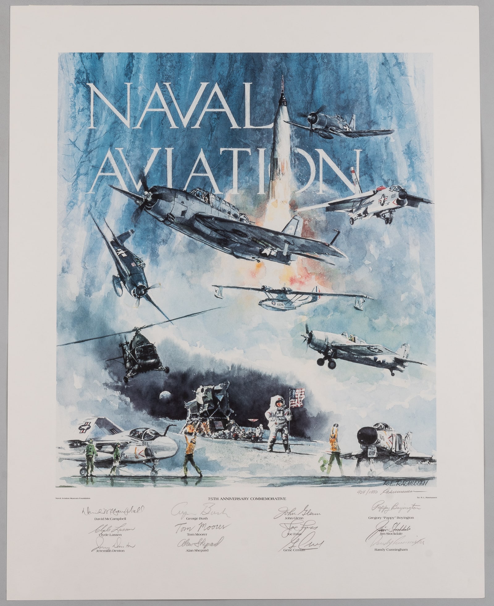 NAVAL AVIATION SIGNED BY PRES GEORGE BUSH AND 11 ASTRONAUTS/AVIATORS - ROBERT L. RASMUSSEN (1 of 5)