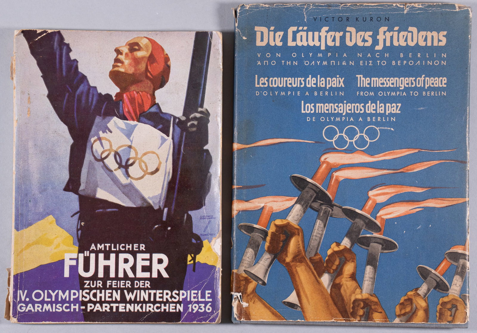 2 GERMAN THIRD REICH 1936 BERLIN OLYMPICS BOOKS: Two German Third Reich 1936 Berlin Olympics books, including 'Amtlicher Fuhrer Zur Feier der IV. Olympischen Winterspiele Garmisch-Partenkirchen 1936' [Official Guide to the Celebration of the IV. Oly
