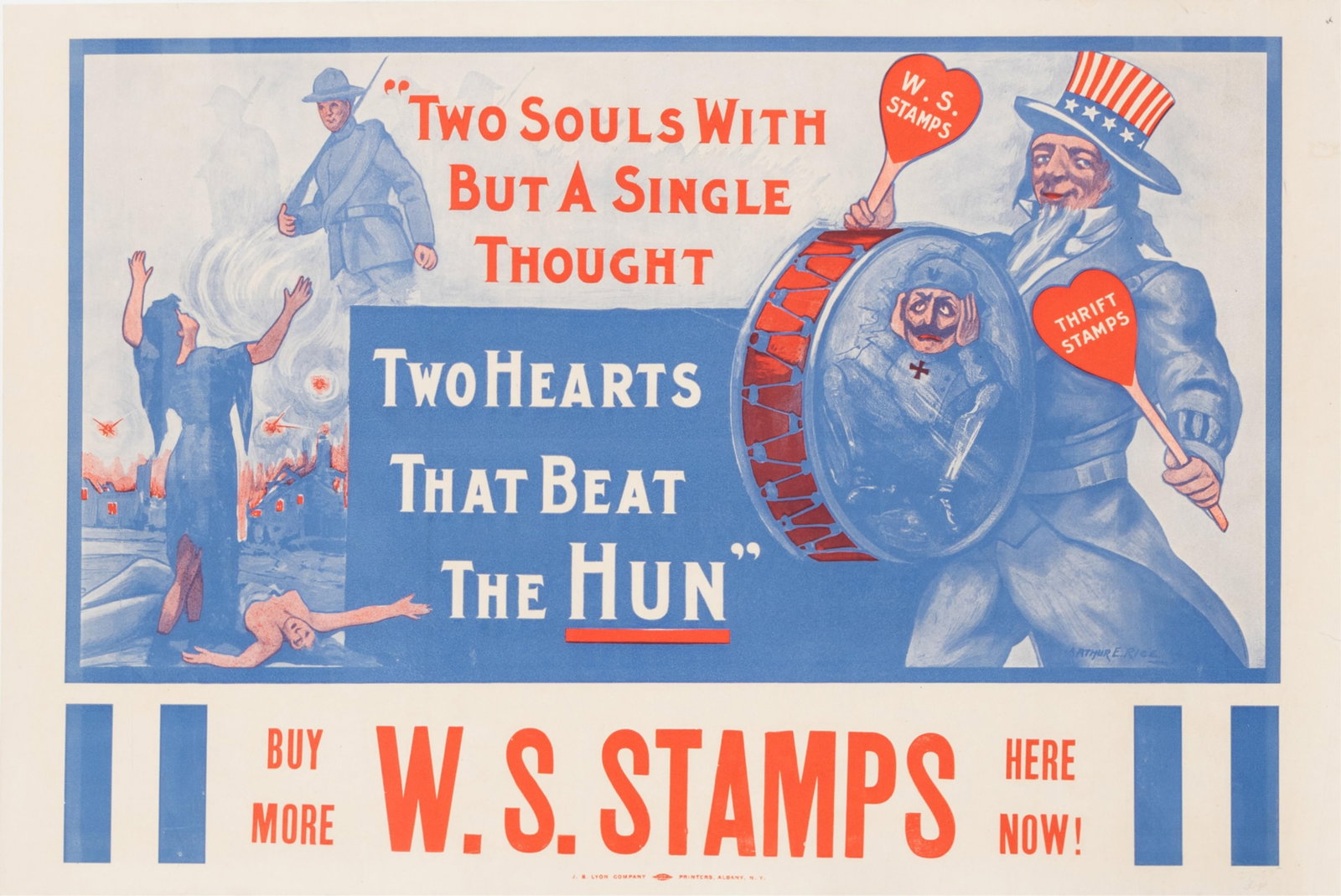 WWI UNCLE SAM BEAT THE HUN POSTER BY ARTHUR RICE (1 of 1)
