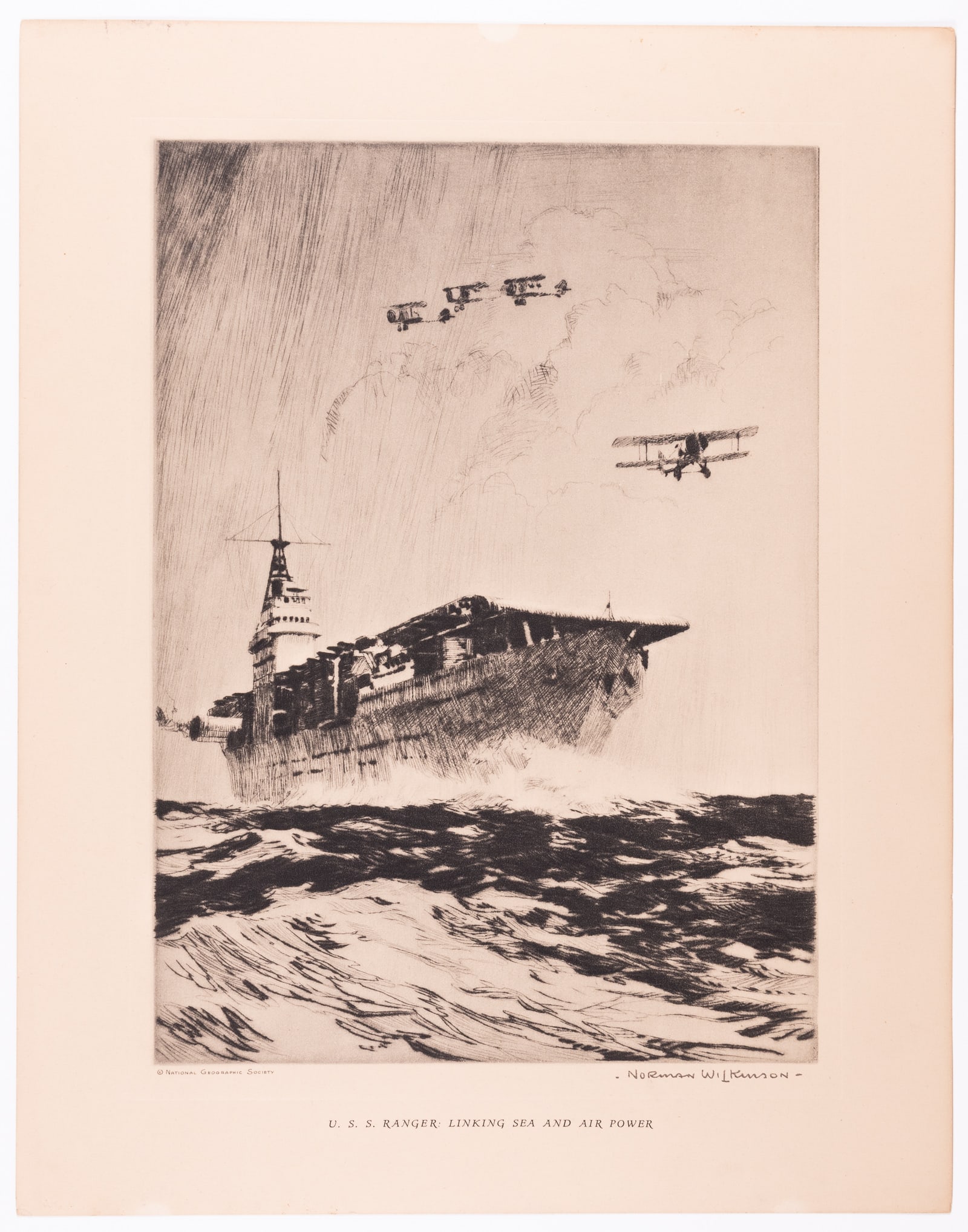 USS RANGER LINKING SEA AND AIR POWER - NORMAN WILKINSON (1 of 1)