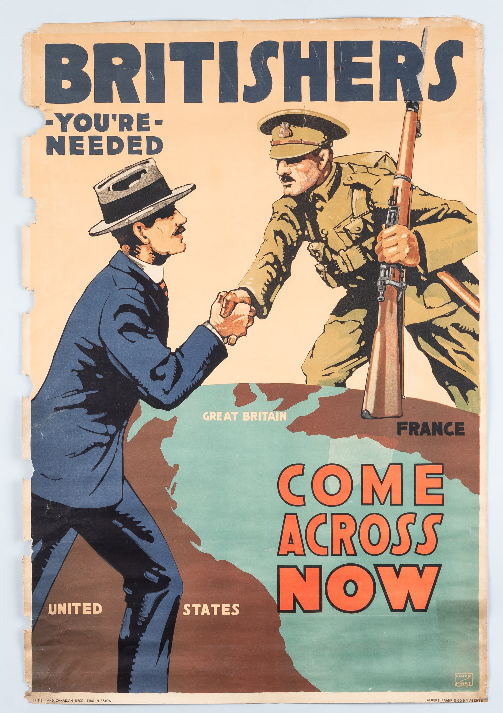 BRITISHERS YOU'RE NEEDED WWI RECRUITMENT POSTER - LLYOD MYERS (1 of 1)