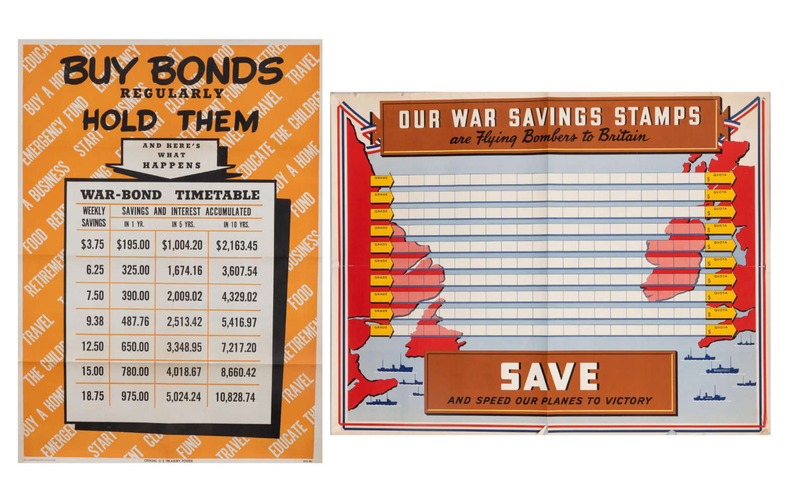 2 WWII WAR SAVINGS BONDS POSTERS (1 of 3)