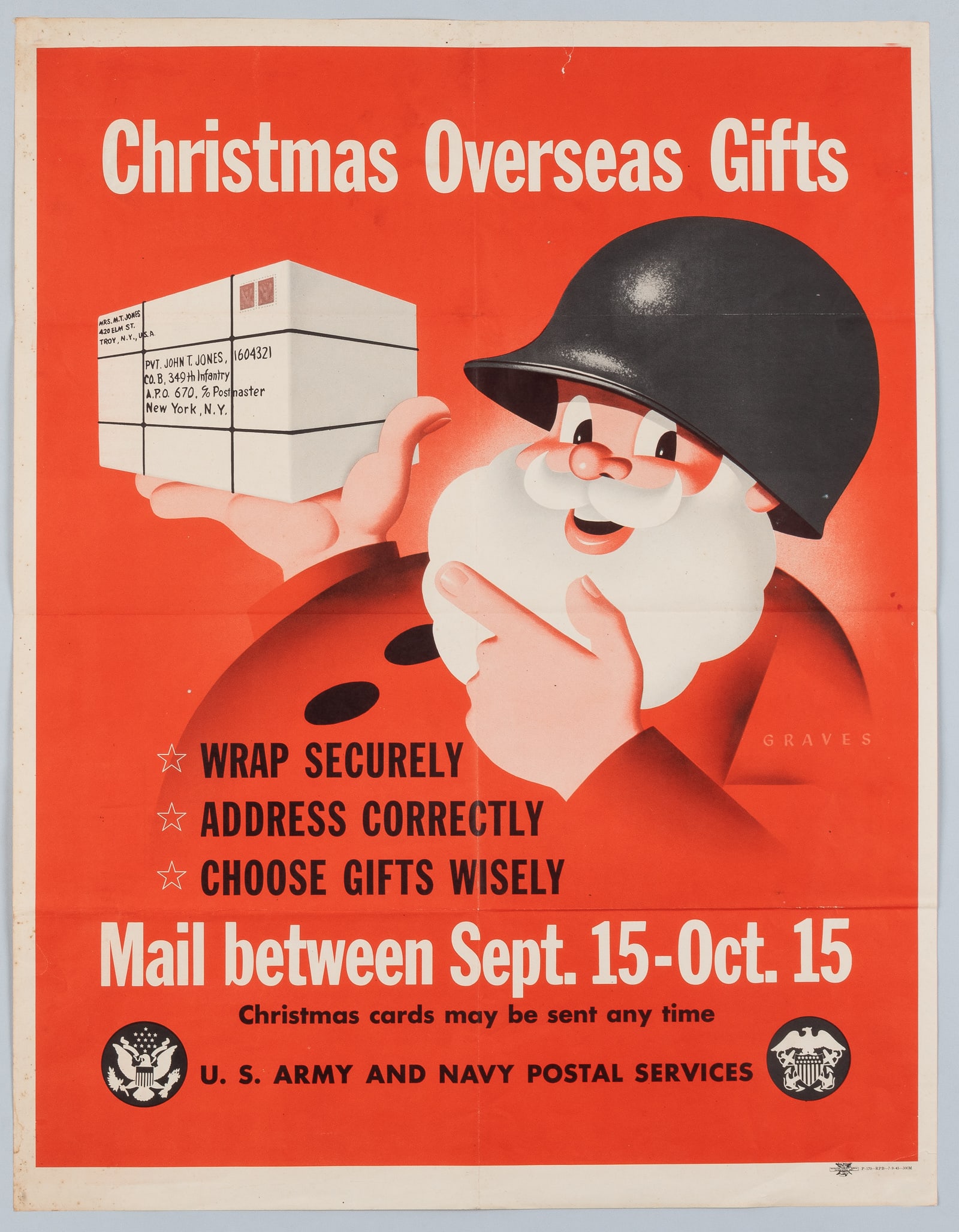 WWII CHRISTMAS OVERSEAS GIFTS POSTER ARMY NAVY POSTAL SERVICE (1 of 1)
