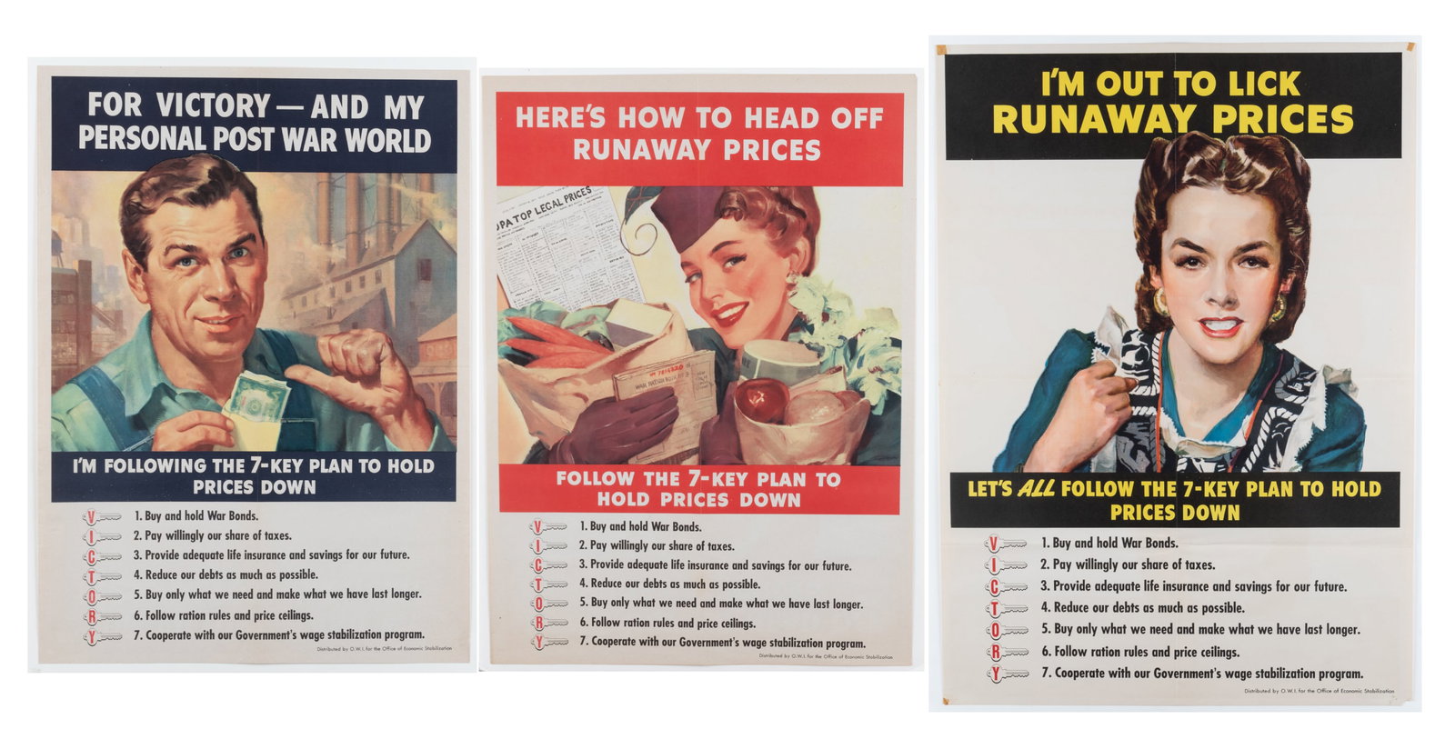 I'M OUT TO LICK RUNAWAY PRICES 3 WWII HOME FRONT CAMPAIGN POSTERS (1 of 4)
