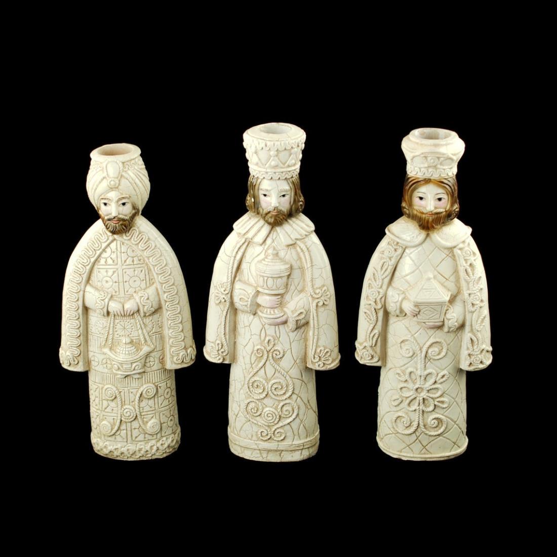 THREE MAGI FIGURAL TERRACOTTA CANDLE HOLDERS (1 of 8)