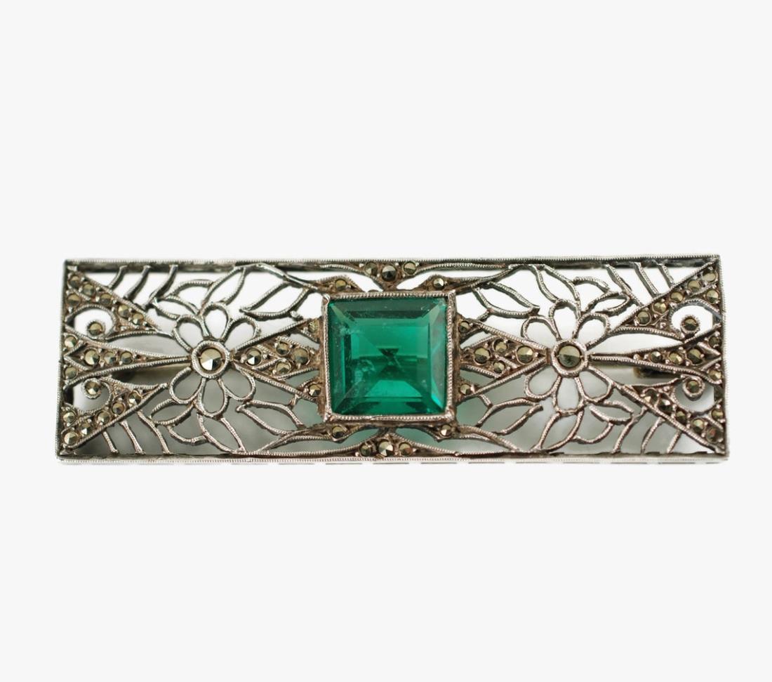 FRENCH STERLING SILVER FILIGREE PIN BROOCH (1 of 7)