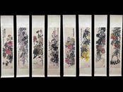 OCTUPLE SCROLL PAINTINGS OF FLOWER, QI BAISHI