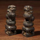 A PAIR OF IRON LIONS SCHOLAR'S TABLE OBJECTS