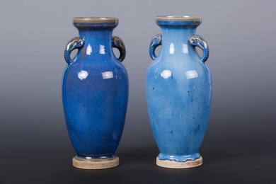 PAIR OF JUN WARE BLUE-GLAZED 'ELEPHANT' VASES