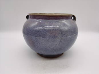 A JUN WARE PORCELAIN JAR WITH TWO HANDLES