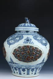 BLUE & UNDERGLAZE RED OPENWORK-ENGRAVED JAR