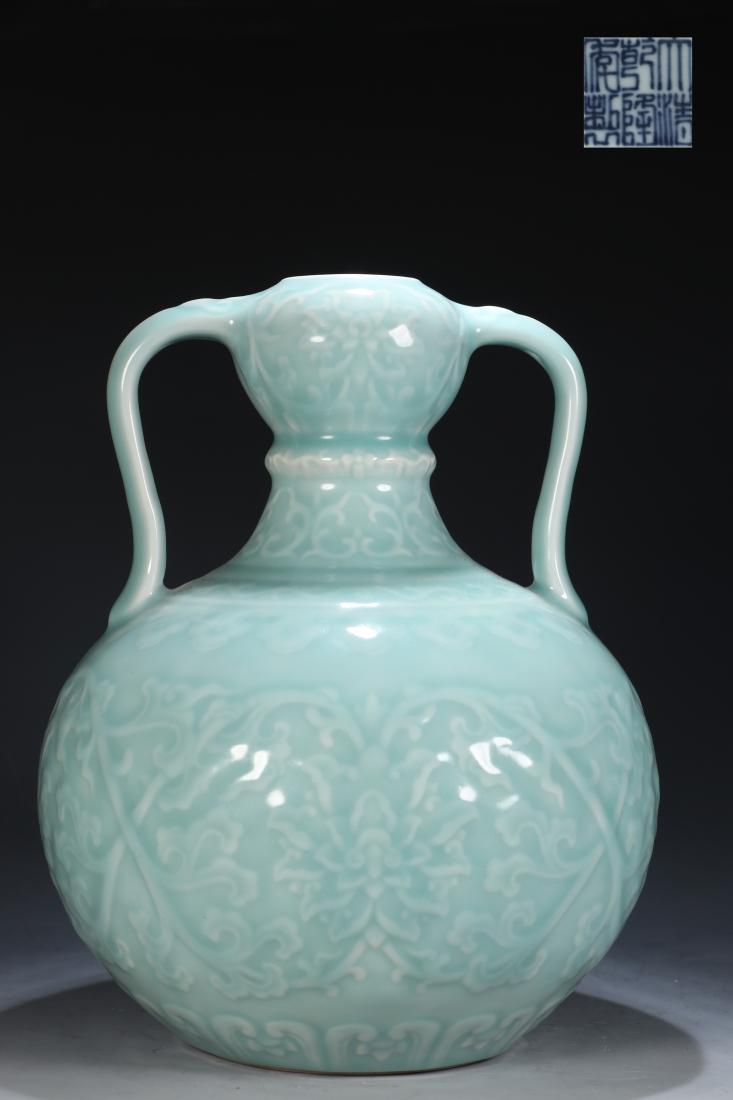 A DOUBLE-EAR CLAIR DE LUNE PORCELAIN VASE (1 of 9)