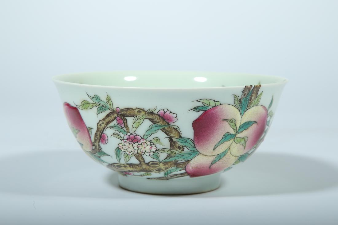 A FAMILLE ROSE 'LONGEVITY PEACH' PORCELAIN BOWL (1 of 9)