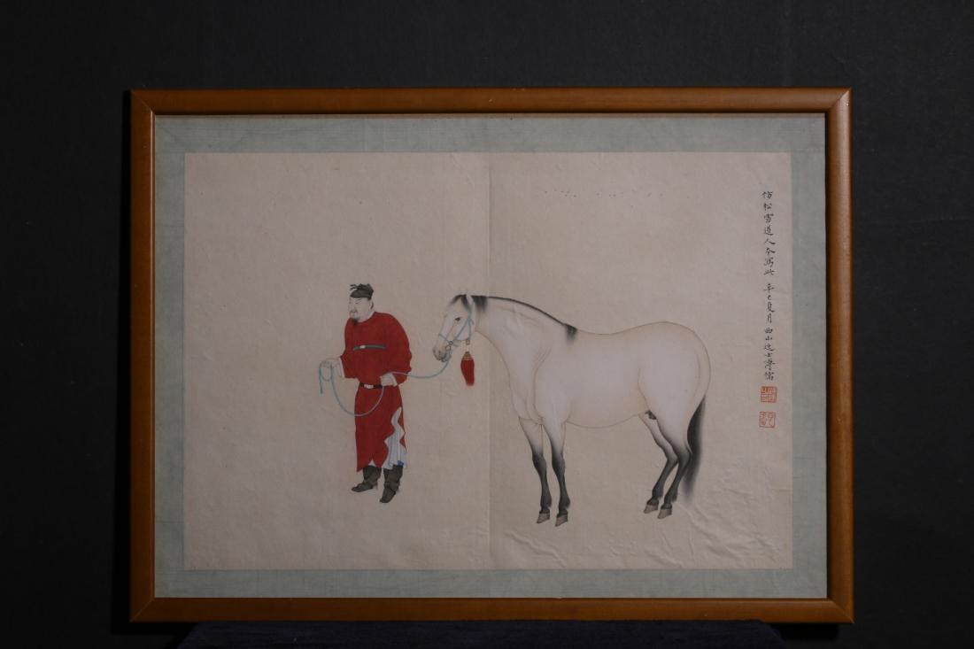 CHINESE PAINTING OF A MAN AND HORSE, PU RU (1 of 6)