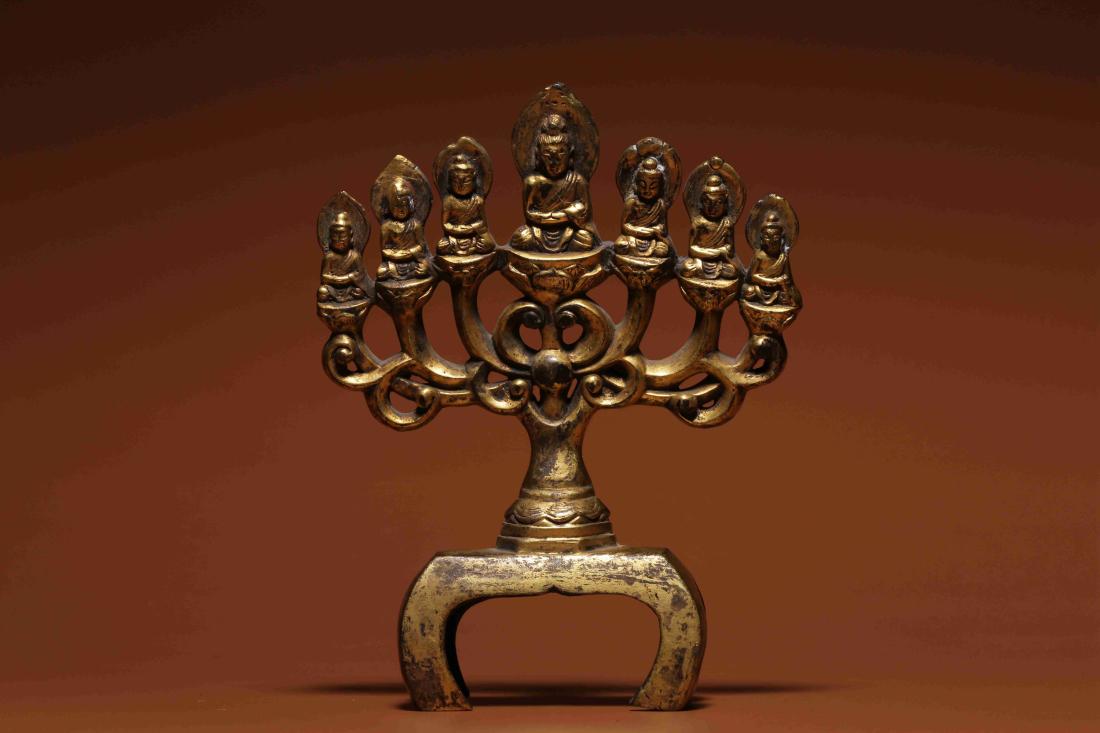 GILT BRONZE PIECE OF SEVEN BUDDHA FIGURES (1 of 6)