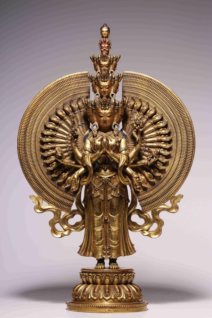 GILT BRONZE FIGURINE OF THOUSANDS-HANDS GUANYIN (1 of 9)