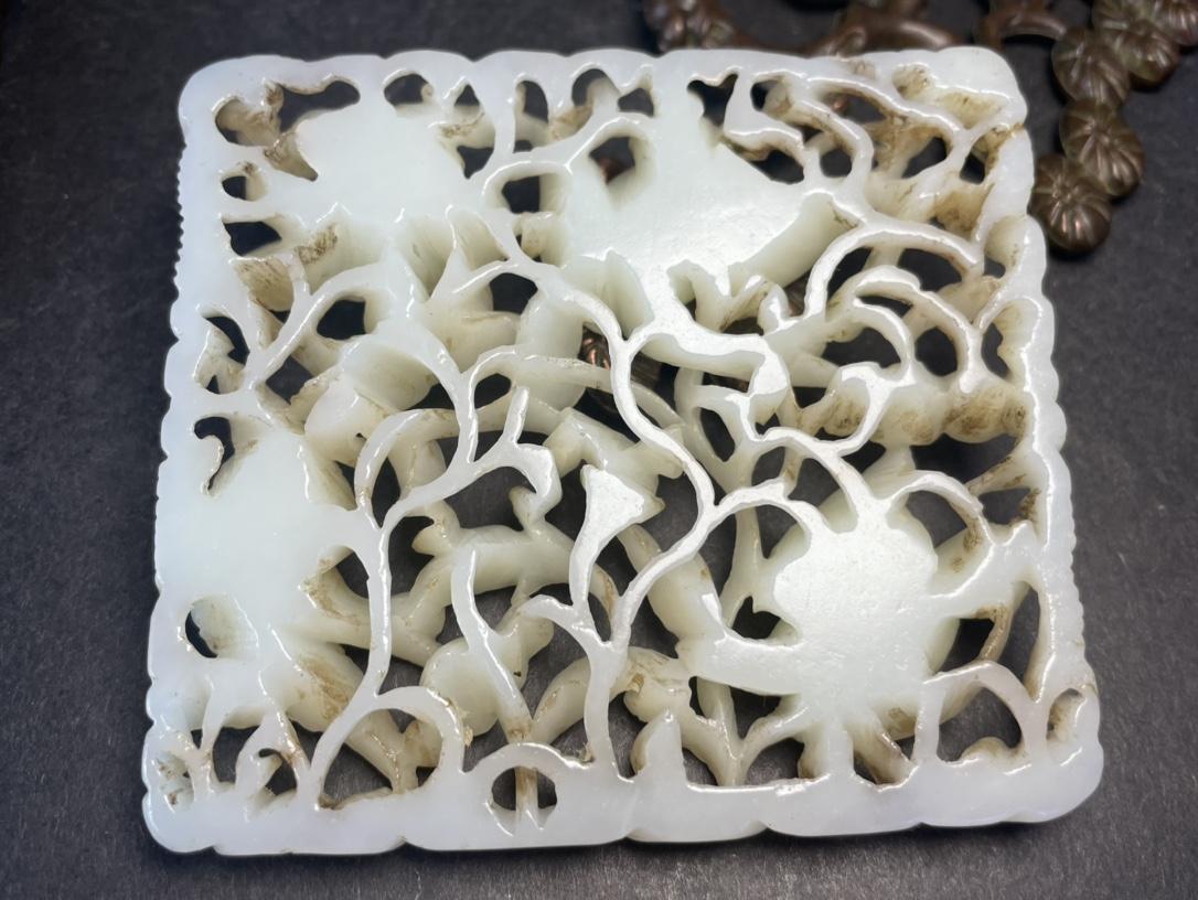 OPENWORK WHITE JADE CARVING CRANE PLAQUE (1 of 8)