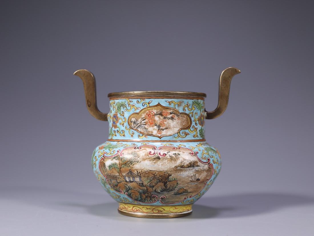 ENAMELED OPEN FACE 'LANDSCAPE' BRONZE CENSER (1 of 9)
