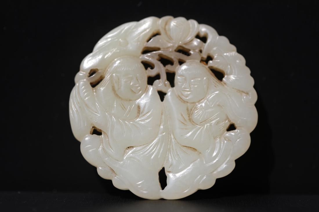QING, WHITE JADE DOUBLE-SIDE ENGRAVING PLAQUE (1 of 5)