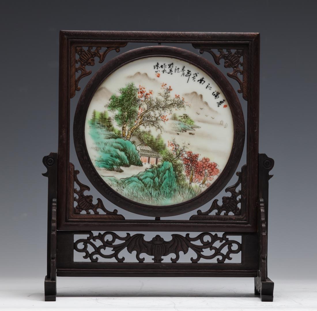 FAMILLE ROSE TABLE SCREEN PORCELAIN PLAQUE (1 of 8)