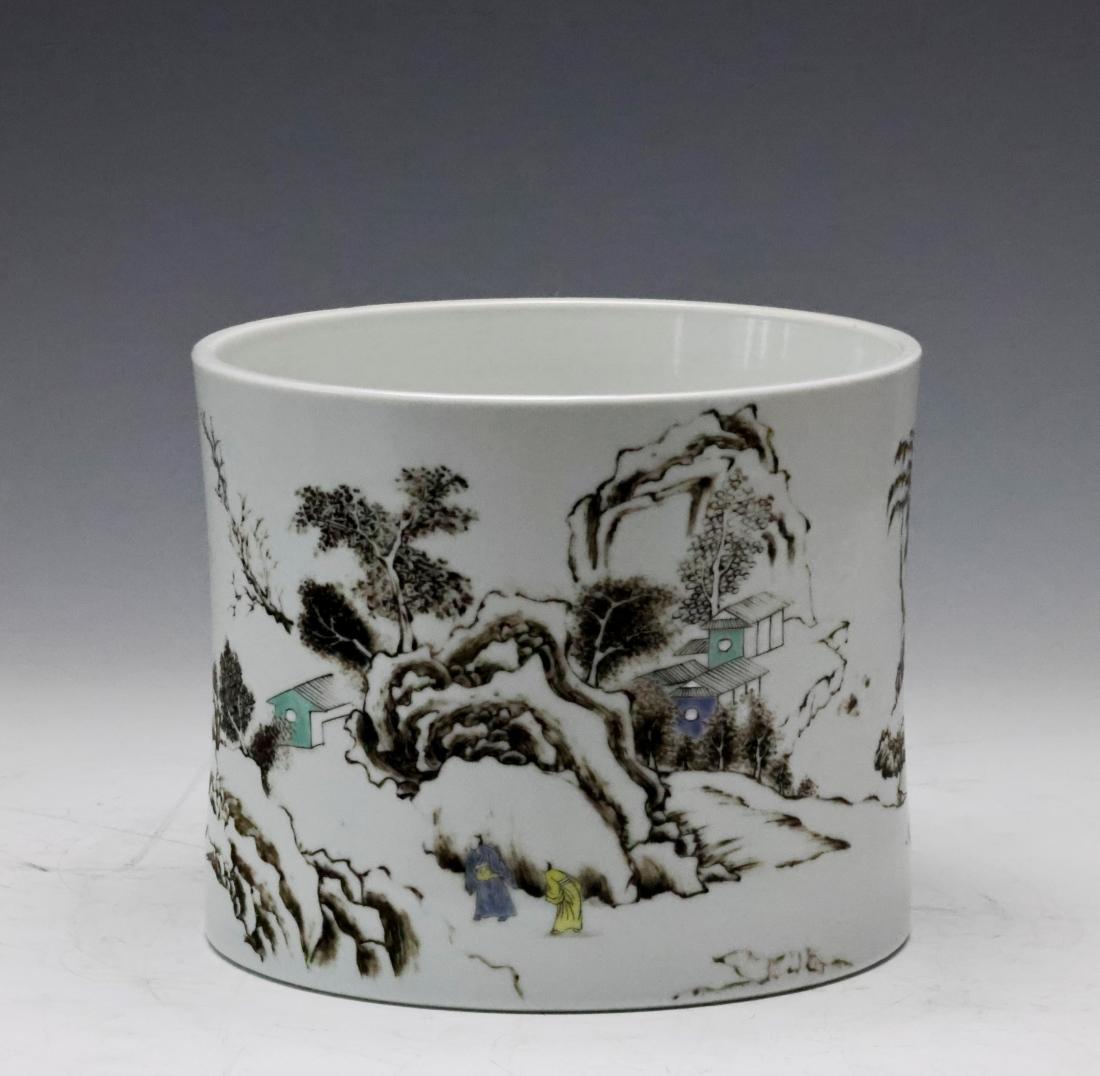 QING, INK GLAZED PANORAMIC LANDSCAPE BRUSH POT (1 of 7)
