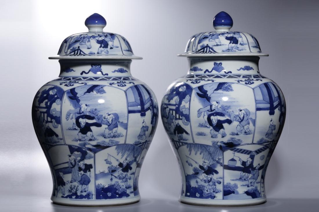 QING, PAIR OF BLUE AND WHITE GENERAL HELMET JARS (1 of 9)