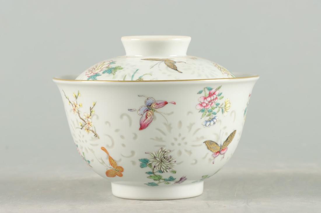 QING, FAMILLE ROSE 'BUTTERFLY & FLOWER' TEA CUP (1 of 9)