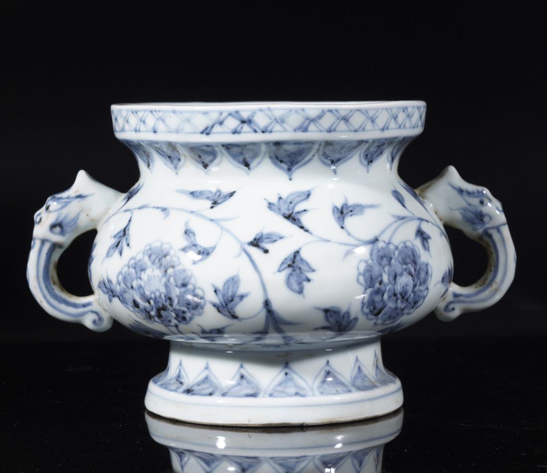 YUAN, BLUE AND WHITE BEAST-EAR CENSER (1 of 10)