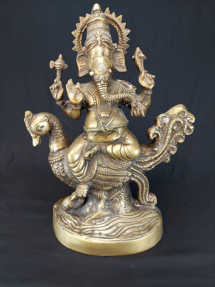 LARGE BRONZE GANESH RIDING PEACOCK (1 of 5)
