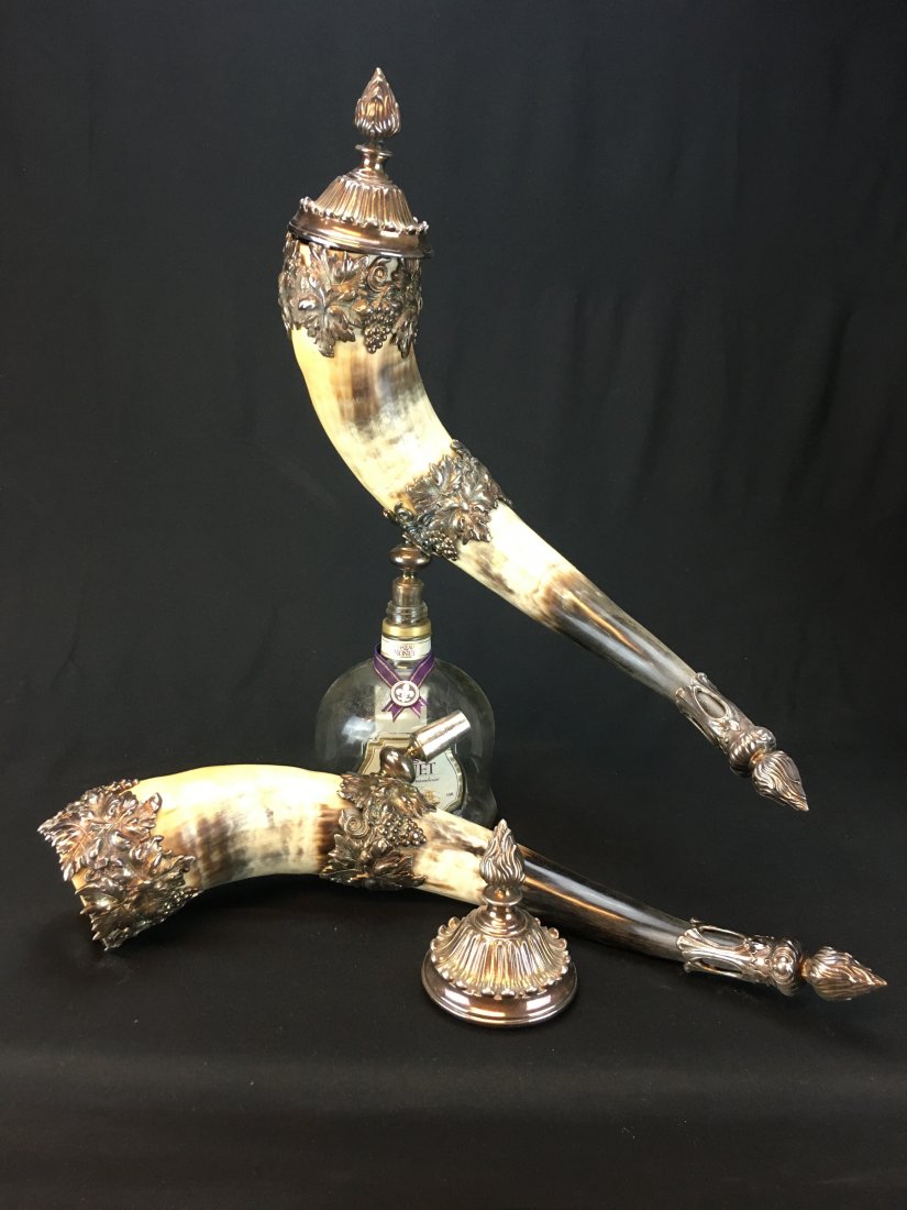 PAIR OF LARGE BACCHANAL DRINKING HORNS (1 of 4)