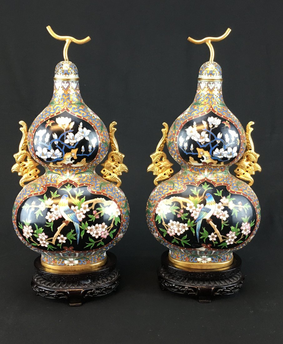 PAIR CHINESE CLOISONNE VASES (1 of 4)