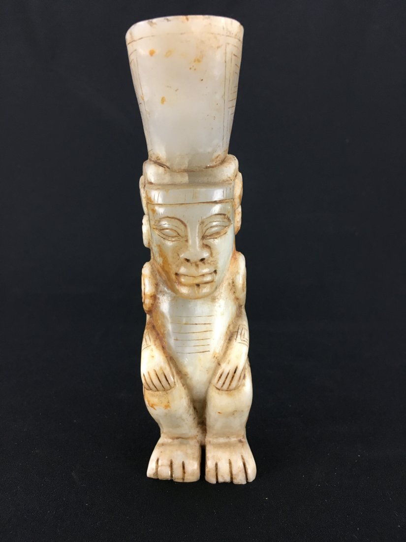 WHITE JADITE STONE BEAST FORM LIBATION CUP (1 of 3)