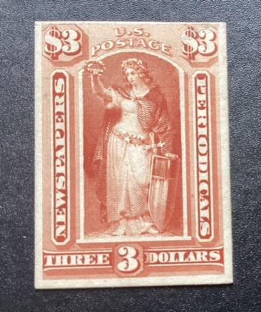 US 1875 Newspapers Periodicals 3 Stamp on Thick Paper, Orange (1 of 2)