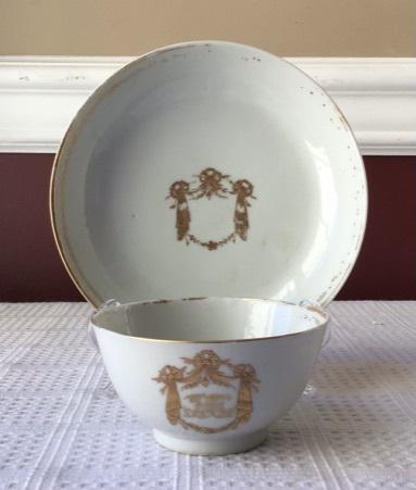 Antique Chinese Export Monogrammed Porcelain Teacup and Saucer (1 of 10)