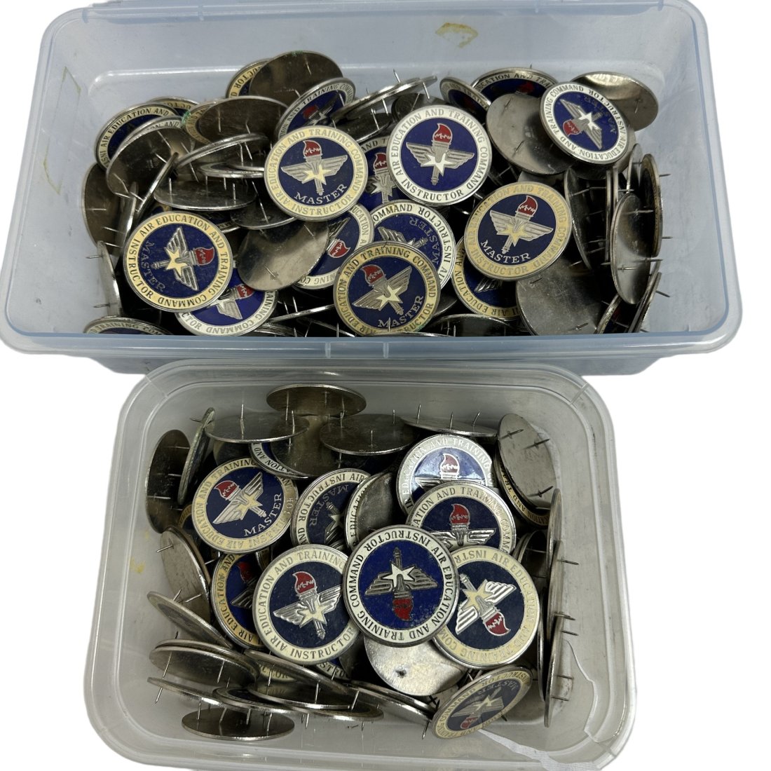 ~250 Vintage N.S. Meyer US Air Force Air Education & Training Command Instructor & Master Instructor: Lot of approximately 250 vintage US Air Force Air Education & Training Command Instructor & Master Instructor large enamel pin insignia lot. All N.S. Meyer brand.