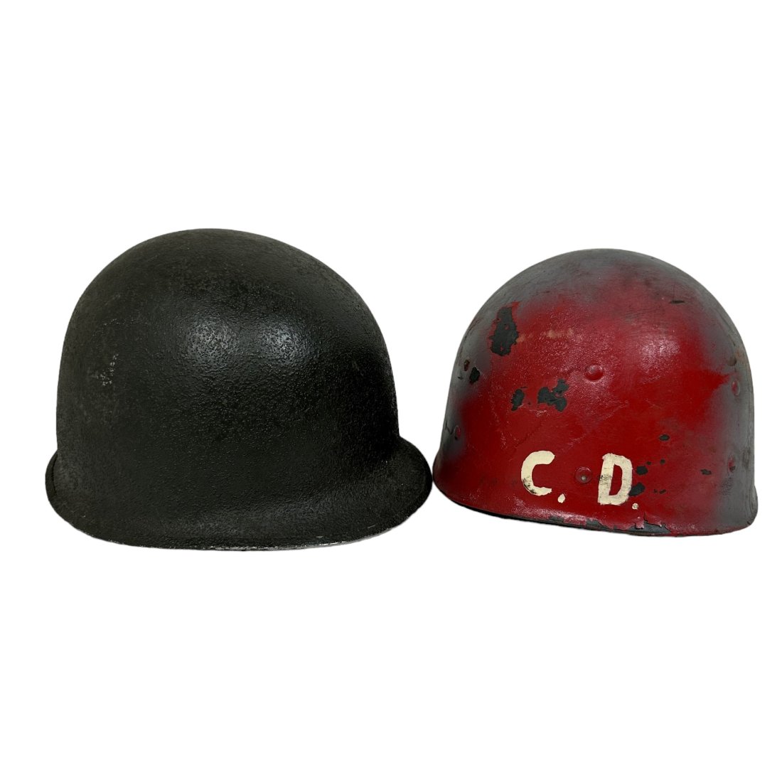 WWII Fixed Bale US M1 Helmet - Painted C.D. Westinghouse Liner: WWII fixed bale US M1 helmet with painted "C.D." Westinghouse liner.
