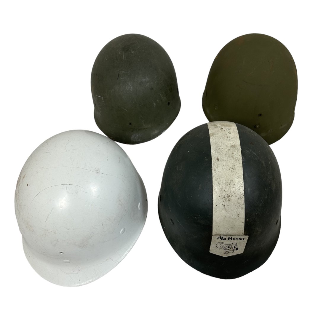 4 US M1 Military Helmet Liner Lot - Firestone Capac MSA: Lot of 4 US M1 helmet linerer. Makes include Firestone, Capac, and MSA.