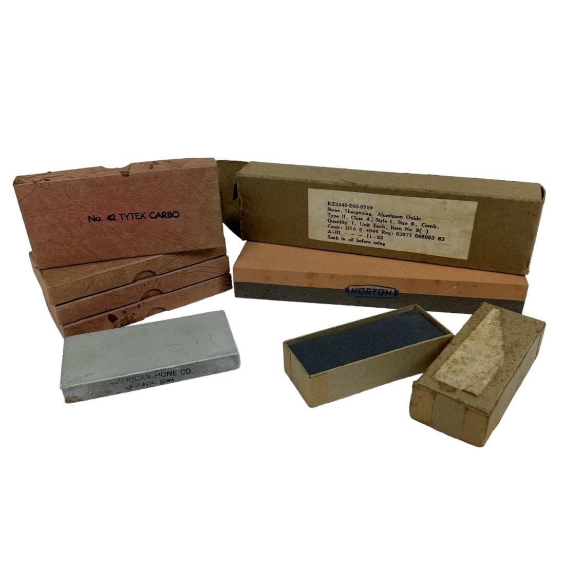 7 Pc Razor Hone & Sharpening Stone Lot American Hone Co. Norton Yates: Lot of 7 vintage razor hones & sharpening stones.