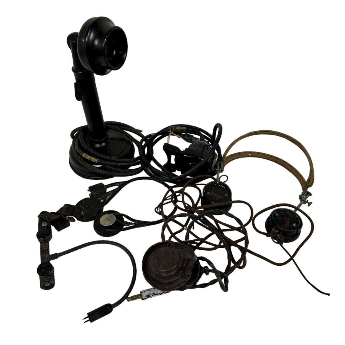 WWII Era US Microphone & Headphone Lot USAAF Pilot: Lot of WWII era US microphones & headphones including pilot items.