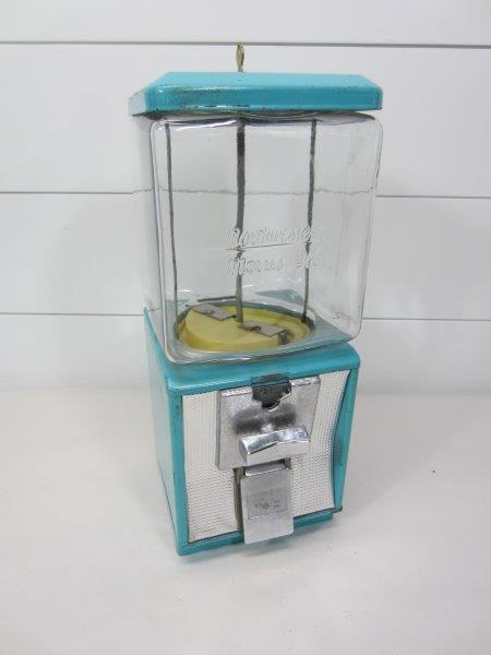 NORTHWESTERN MORRIS TEAL COIN-OP GLASS CANDY MACHINE W/ (1 of 5)