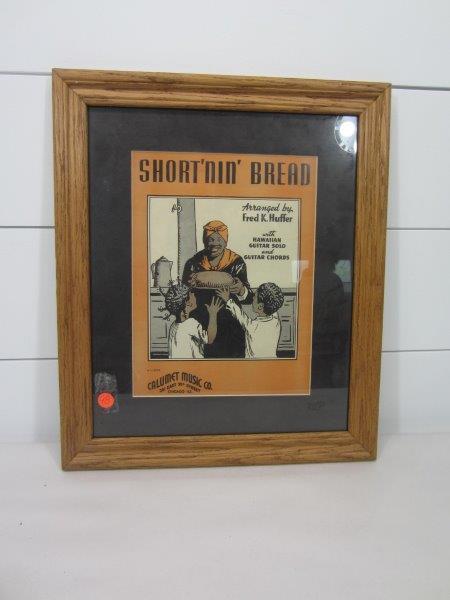 FRAMED SHORT'NIN' BREAD BLACK AMERICANA SHEET MUSIC: 15 1/2" X 18 1/2". This item is available for shipping. It is the bidder's responsibility to take shipping costs into consideration when bidding. We charge the actual cost of your label plus a $