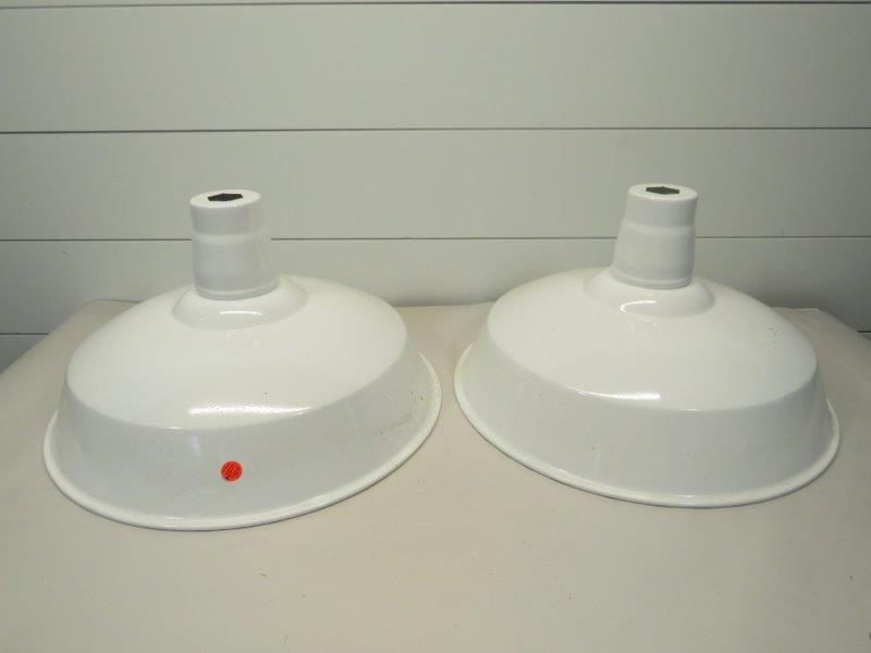 SET OF 2 PORCELAIN GAS STATION LIGHT SHADES (1 of 4)