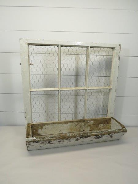 PRIMITIVE WINDOW PLANTER: 28" H X 28" W X 9 1/2" D This item is only available for PICK-UP or DELIVERY by staff of The Antique Collective or private courier delivery as selected by the winning bidder. The buyer is free t