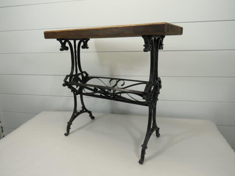 SLAB WOOD TOP CAST IRON BASE STAND (1 of 4)